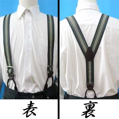 画像2: 日本縫製　大きめ　超ロング　35ｍｍ　Y型　サスペンダー　本革　ボタン式　ゲバルトゴム　ストライプ　4106-94406