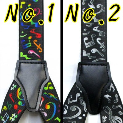 画像3: 【受注生産品】 返品不可 日本製 30ｍｍ Y型 BWC サスペンダー ハンドプリント 音楽 音符