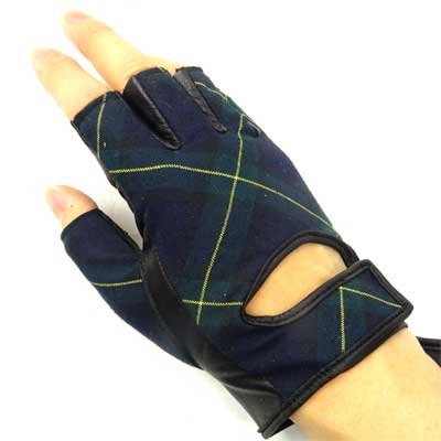 画像5: 日本製　ドライブ手袋　指切り　フィンガーレス　本革／TR　コンビタータンチェック