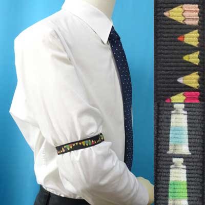 画像1: 日本製　アームバンド　腕輪　袖丈調整　ゴム　ハンドプリント　文房具