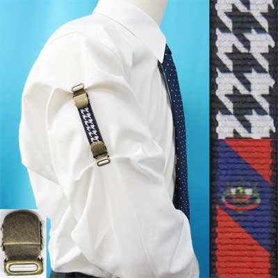 画像1: 日本製　裄吊り　シャツガーター　袖丈調整　ゴム　AG　ハンドプリント　千鳥　クレスト