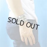 日本製　本革　リストバンド　ブレスレット　3連スタッズ　No.570