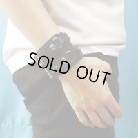 日本製　本革　リストバンド　ブレスレット　H型　ダブルベルト　無地