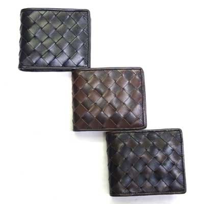 画像1: インド製　本革　牛吟革　二つ折り財布　ブロックチェック