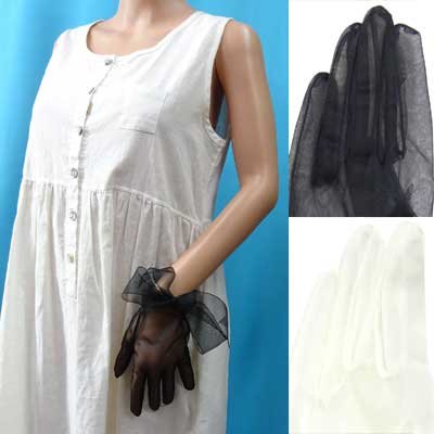 画像1: 日本製　婦人　ウェディング手袋　オーガンジー　手結びリボン