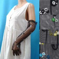 日本製　ウェディング手袋　レース　五指　花刺繍　ロング　50