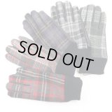 紳士　合皮手袋　メンズ　甲：チェック柄生地　掌：合成皮革　カフスニット