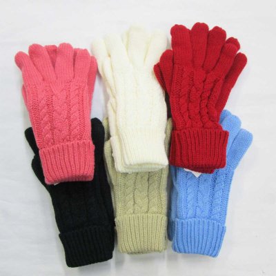 画像1: 中国製 レディース 婦人 ニット手袋 二重手 ケーブル編み