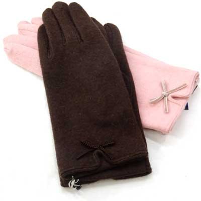 画像1: 日本製婦人ジャージ手袋　ウール　細リボン