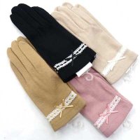 婦人ジャージ手袋　アクリル　レースリボン　No.JG65356L9