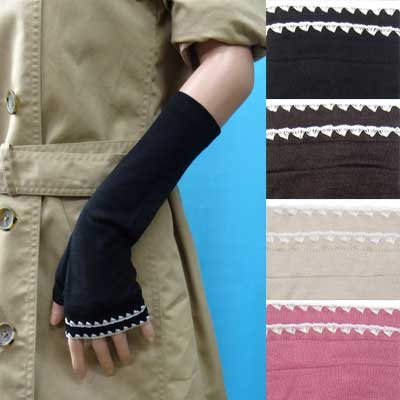 画像1: 日本製　婦人　ジャージ手袋　天然素材　指無し　中長　レース