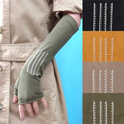 画像1: 日本製　婦人　ジャージ手袋　天然素材　指無し　中長　デザインミシン