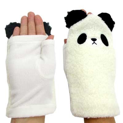 画像4: レディース　ニット手袋　指無し　フェイクミトン　アニマル　パンダ