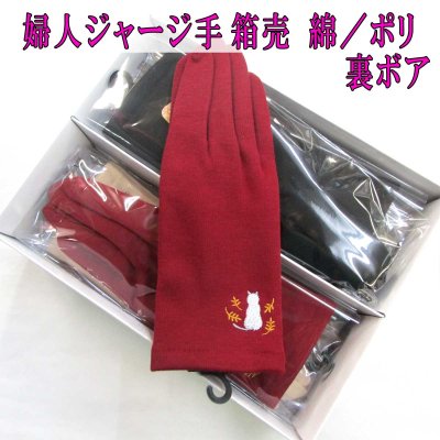 画像1: 箱売り 婦人 ジャージ手袋 No.1147 手のタイツ（綿／ポリ） 猫柄