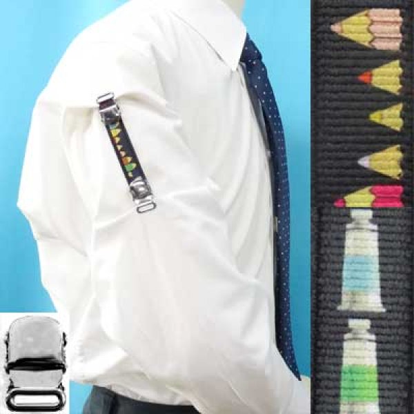 画像1: 日本製　裄吊り　シャツガーター　袖丈調整　ゴム　CR　ハンドプリント　文房具 (1)