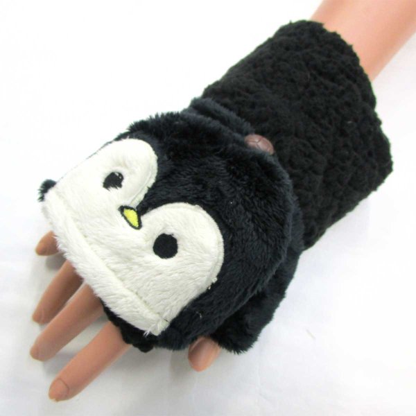 画像4: レディース　ニット手袋　指無し　キャップ付き　アニマル　ペンギン　カフスボア (4)