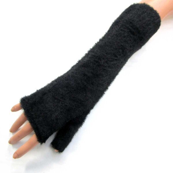 画像4: 中国製 レディース 婦人 ニット手袋 指無し #3261 ふわふわボア 中長丈 (4)