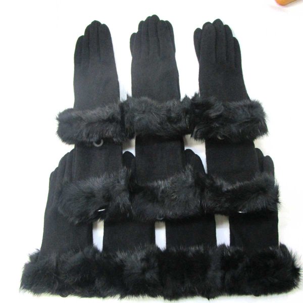 画像2: 箱売り 婦人 ジャージ手袋 アンゴラ混 袖口ラビットファー (2)